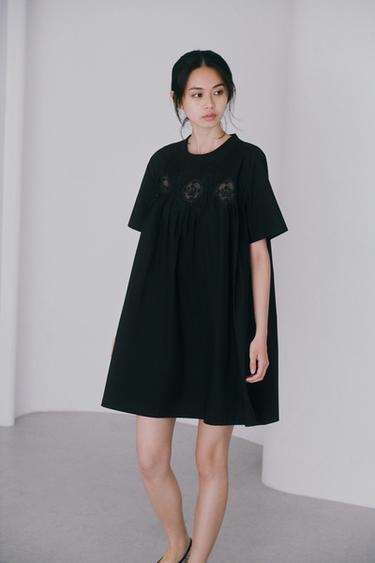 EMBROIDERED SHORT DRESS ZW COLLECTION - Black by Zara