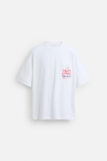 T-SHIRT MET PRINT EN BORSTZAKJE - Gebroken wit van Zara