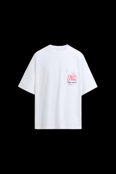 PRINTED T-SHIRT WITH POCKET - Oyster-white by Zara