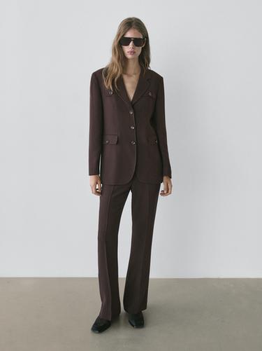 Zara Blazer with pockets and lapel collar - Chocolate