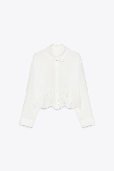 CAMISA CROPPED BORDADOS PERFORADOS - Blanco de Zara