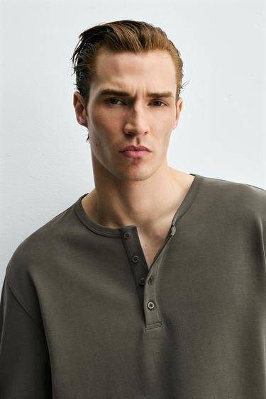 SOFT HENLEY T-SHIRT - Khaki by Zara - Image 4