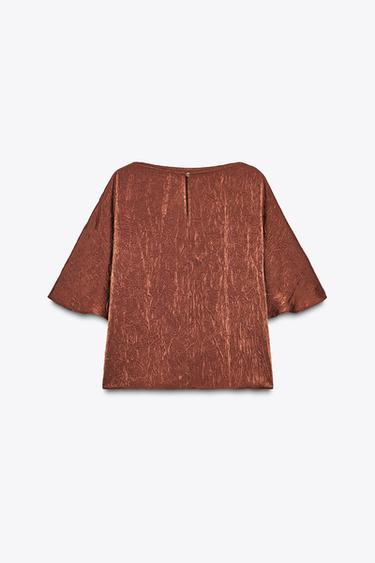CRINKLED EFFECT SATIN TOP - Copper by Zara - Image 5