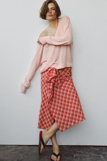 SAIA MIDI XADREZ ZW COLLECTION - Vermelho da Zara