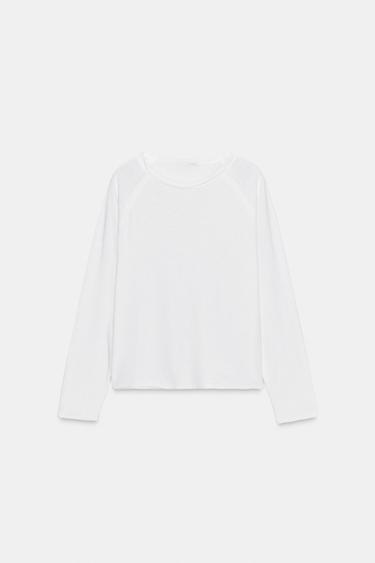 CAMISETA MANGA LARGA LAVADA - Blanco de Zara