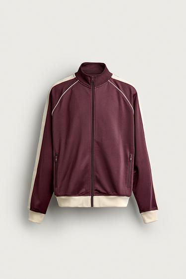 Zara 復古撞色運動外套 - 石榴紅