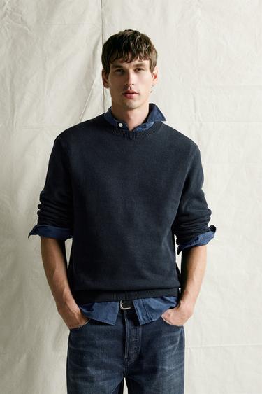 PULL REGULAR FIT COTON - LIN - Bleu marine foncé de Zara