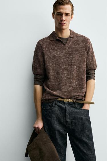 TEXTURED KNIT POLO SHIRT - Brown by Zara - Image 5