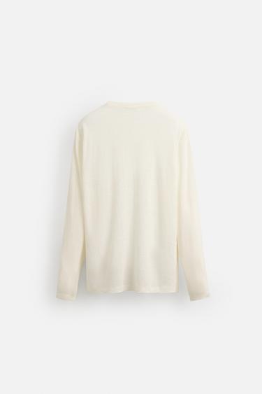 T-SHIRT MÉLANGE DE LIN - Blanc cassé de Zara - Image 7