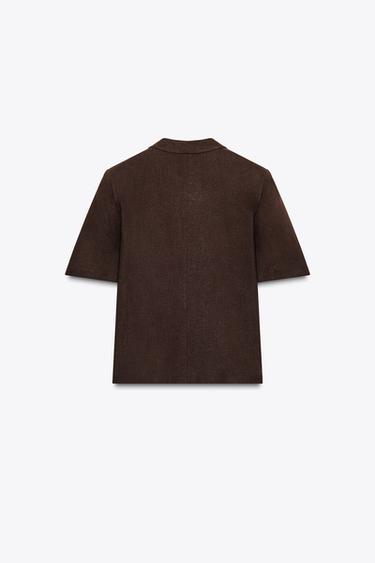 BLAZER AVEC LIN MANCHES COURTES - Marron de Zara - Image 6