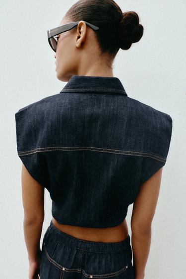 GILET Z1975 EN JEAN EFFET BALLON - Bleu de Zara - Image 4