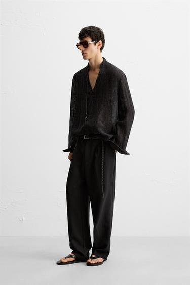 SEMI-SHEER TEXTURED SHIRT - Black by Zara - Image 3
