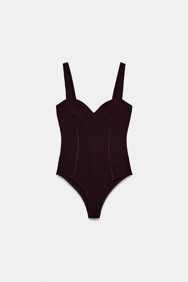STRAPPY BODYSUIT - Dark purple by Zara