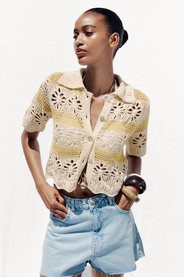 POINTELLE KNIT TOP - Ecru by Zara