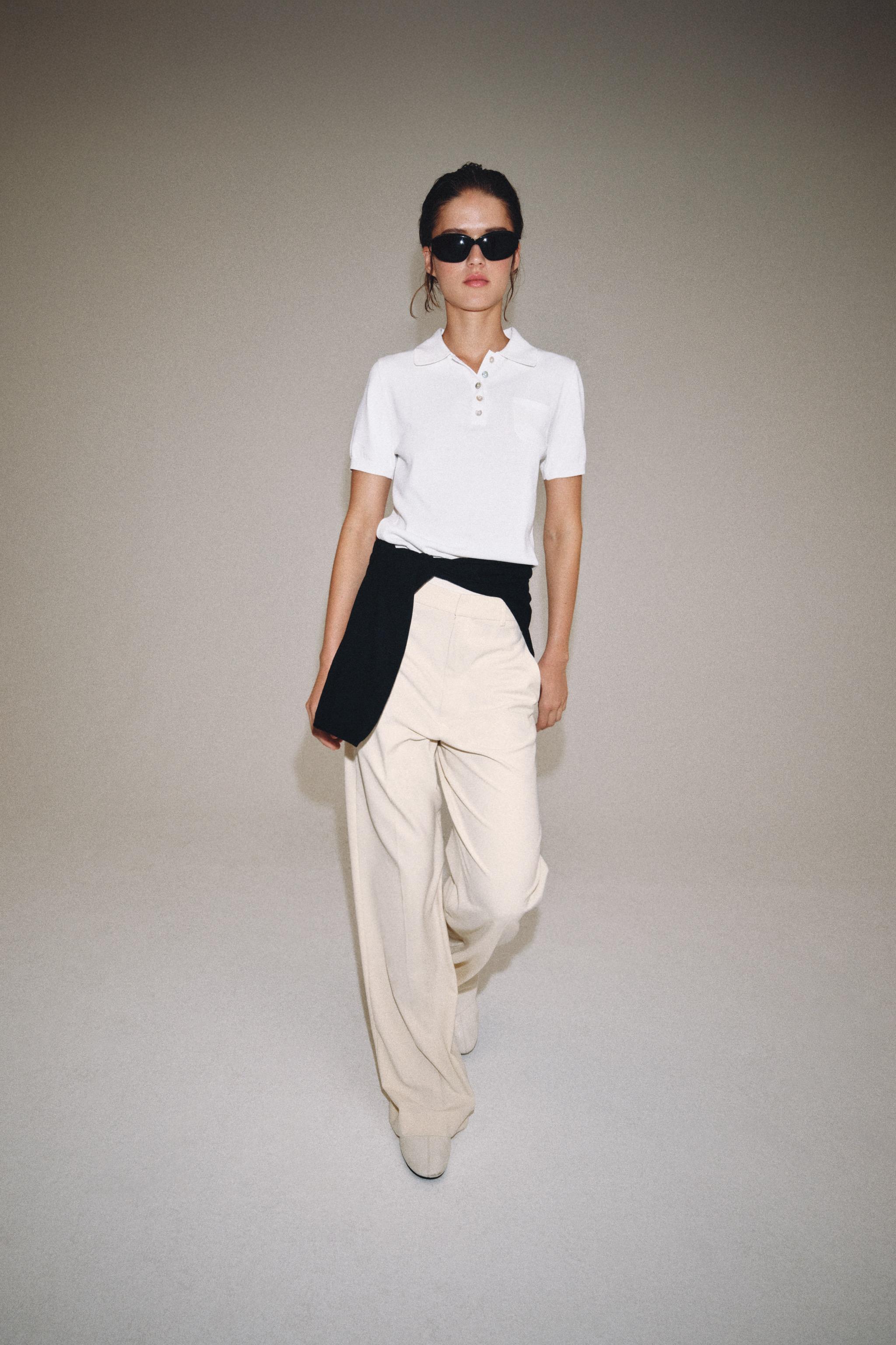ZW COLLECTION HIGH-WAIST TROUSERS — Ecru