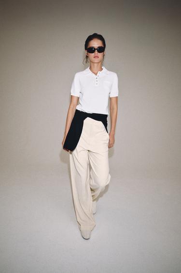 ZW COLLECTION HIGH-WAIST TROUSERS - Ecru by Zara