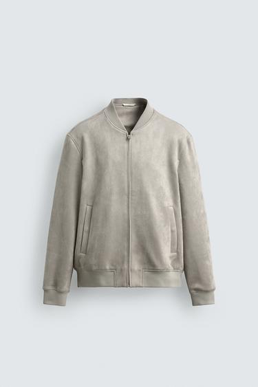 CAZADORA BOMBER EFECTO ANTE - Gris perla de Zara