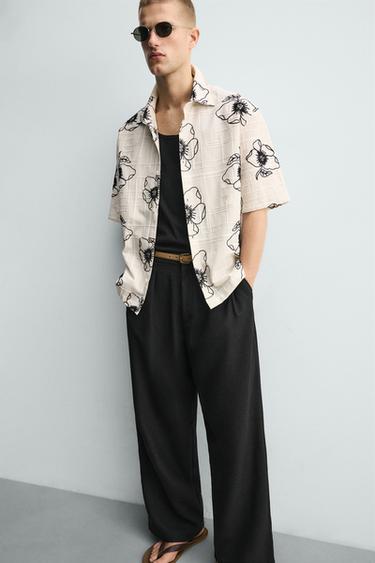 CHEMISE EN JACQUARD BRODERIE FLORALE - Écru de Zara - Image 4