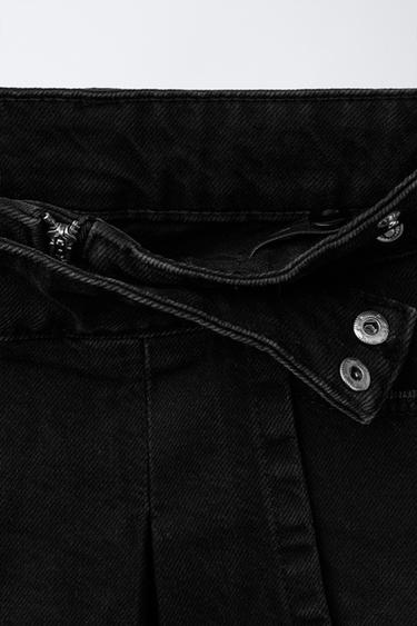 Zara PLEATED DENIM SKORT - Black