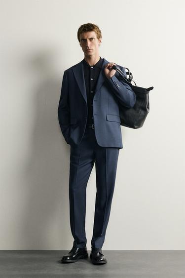 CHECK REGULAR FIT SUIT TROUSERS - Dark navy by Zara - Image 0