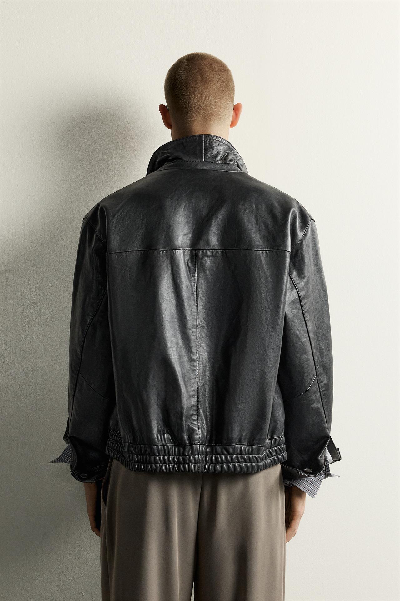 CROPPED LEATHER BLAZER — Black