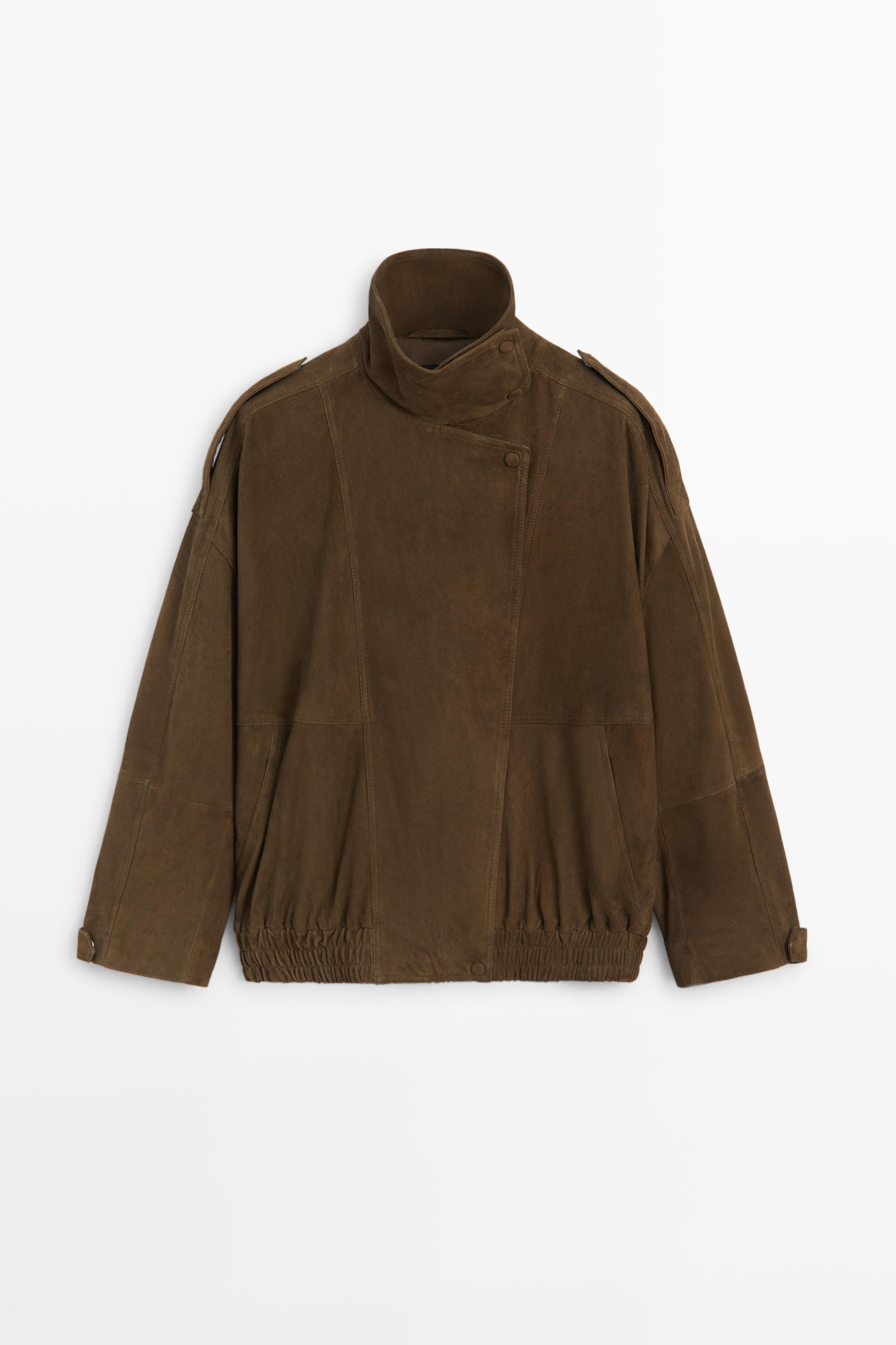 High collar suede bomber jacket