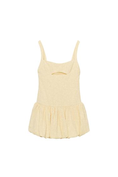 Zara TEXTURED BALLOON MINI DRESS - Vanilla
