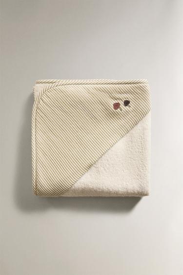 Zara PRUGASTI MUSLIN PEŠKIR SA KAPULJAČOM – zelena / svetlosmeđa