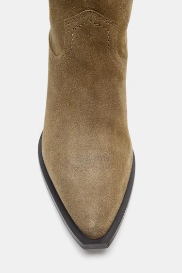 SPLIT SUEDE KNEE-HIGH BOOTS - Sand Brown by Zara - Image 7