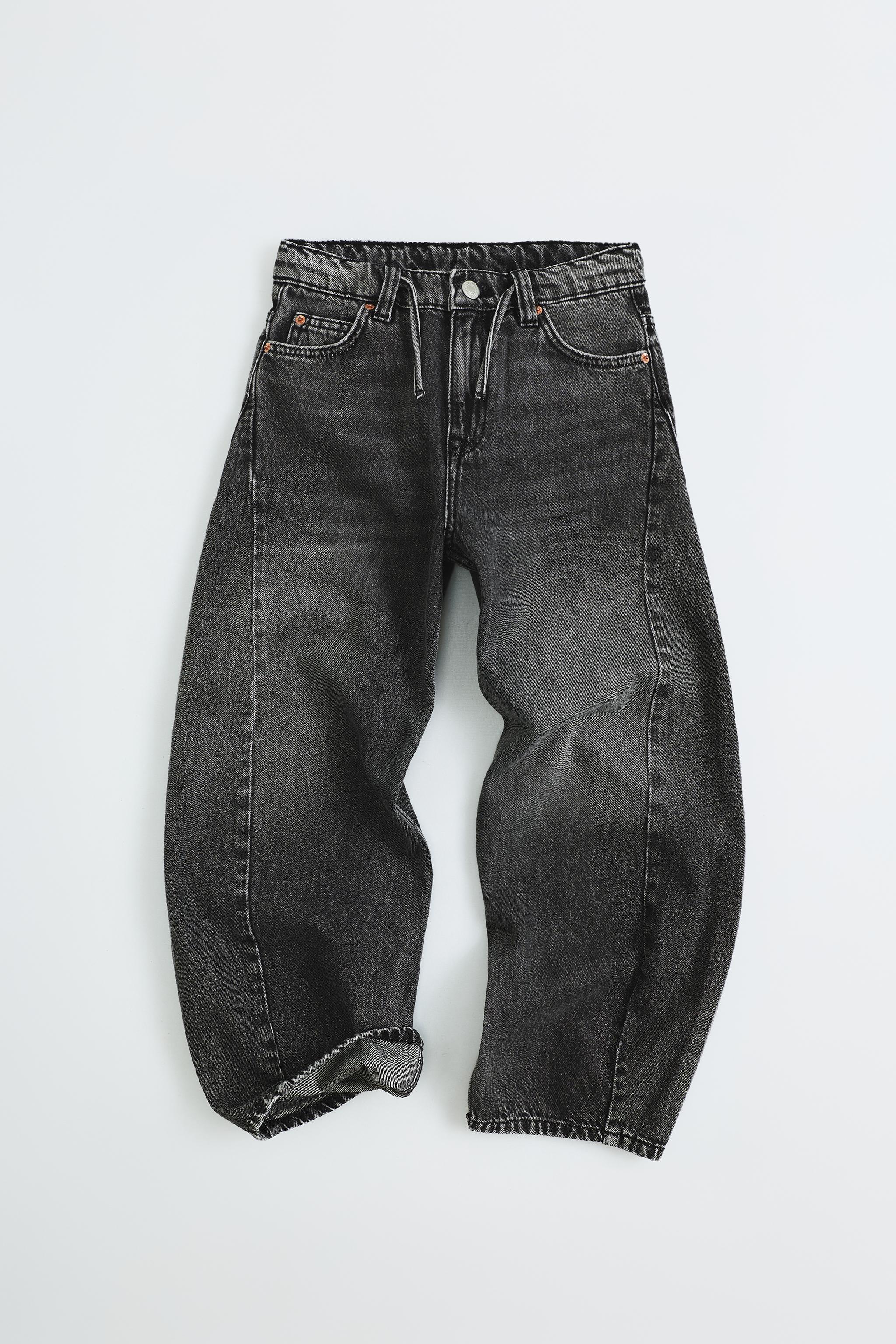 BARREL JEANS WITH DRAWSTRING BELT — Dark gray