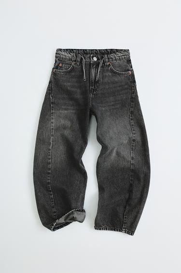 BARREL JEANS WITH DRAWSTRING BELT — Dark gray 1