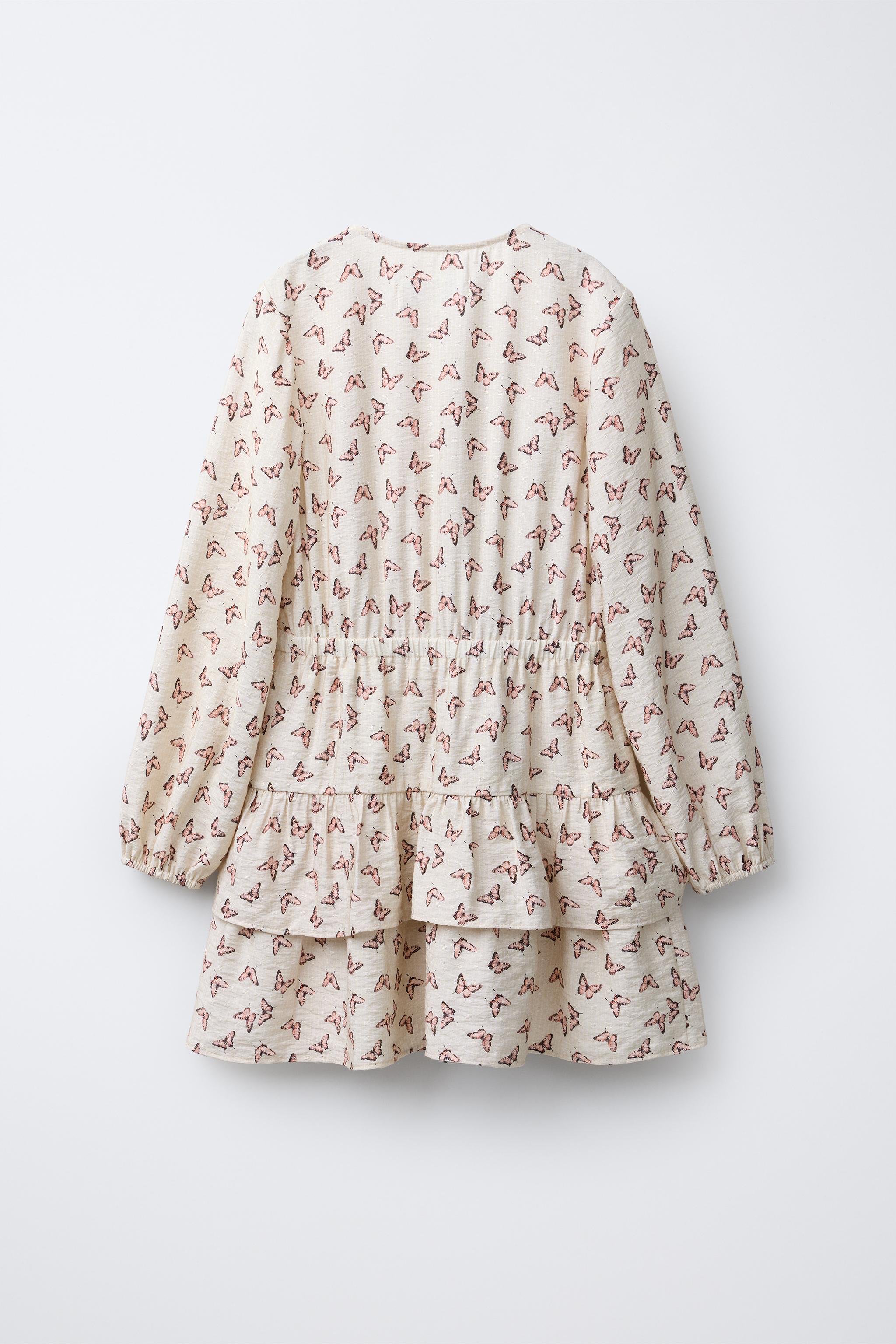 BUTTERFLY PRINT DRESS - Ecru | ZARA United States