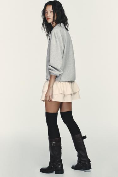 ROBE COURTE BIMATIÈRE À VOLANTS - Écru / Chiné de Zara - Image 4