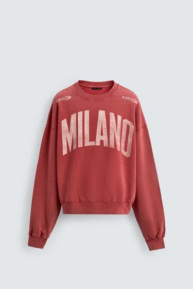 WASHED CONTRAST PRINT SWEATSHIRT - Mid-red by Zara