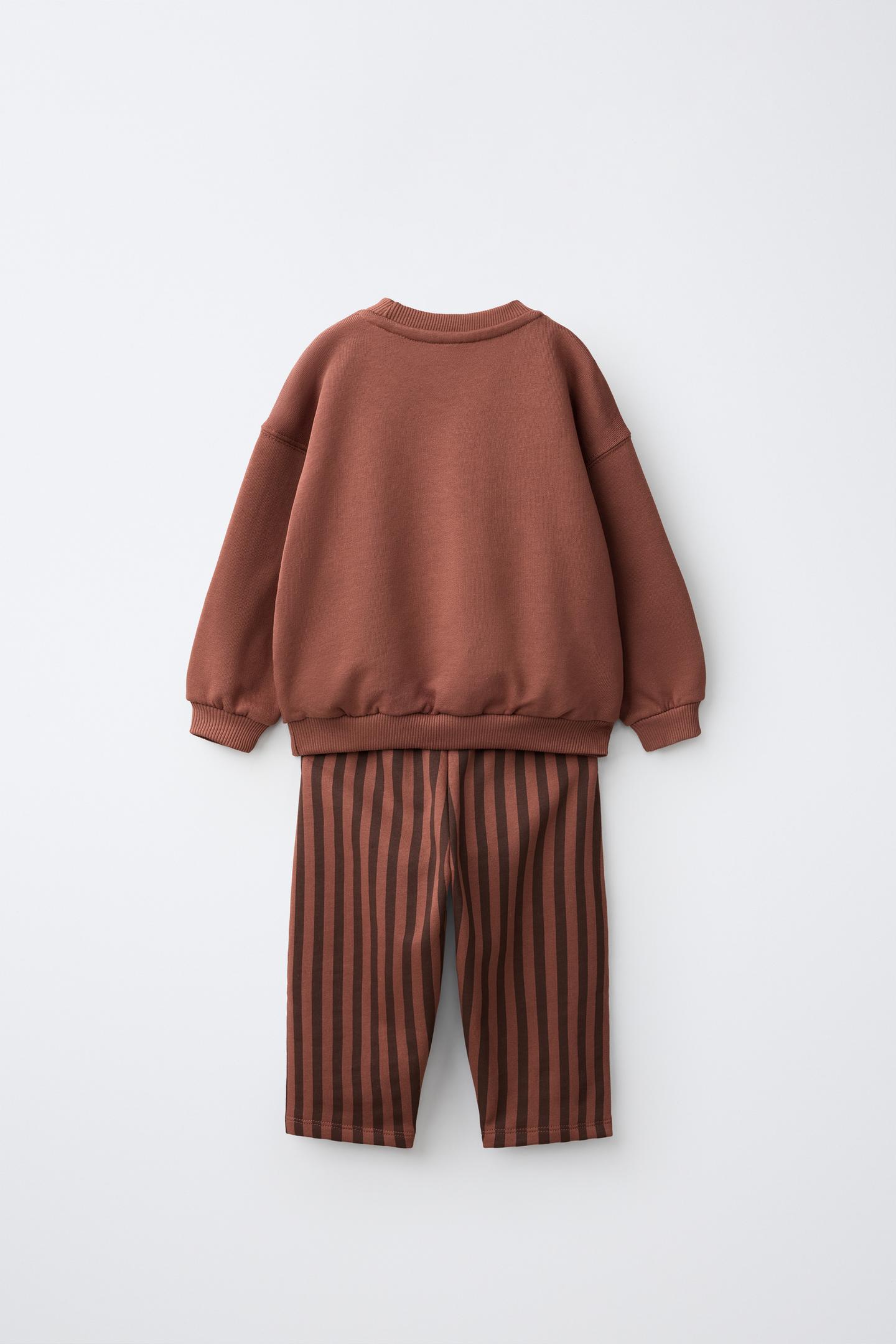 Детский комплект Zara Striped Wide Leg Sweatshirt and Pants Set, цвет: Кирпичный — фото 3