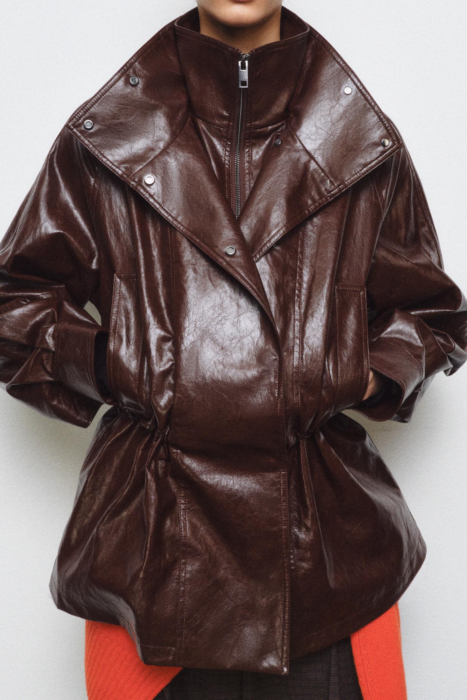 ZW COLLECTION フェイクレザージャケット - ブラウン | ZARA Japan / 日本