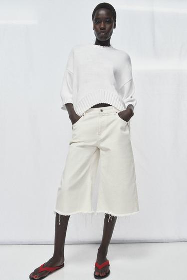 KNIT SHORT SLEEVE JUMPER WITH ASYMMETRIC HEM - Ecru by Zara