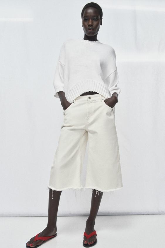 ASYMMETRIC HEM SHORT SLEEVE KNIT JUMPER