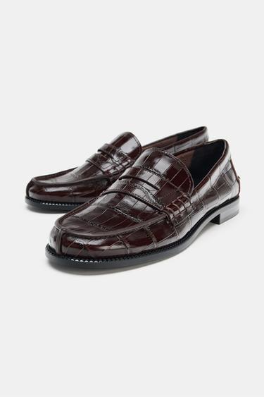 EMBOSSED LEATHER LOAFERS - Brown by Zara - Image 3
