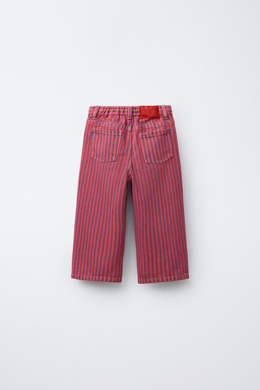 PANTALON DROIT EN SERGÉ À RAYURES - Écru / Bleu de Zara - Image 1