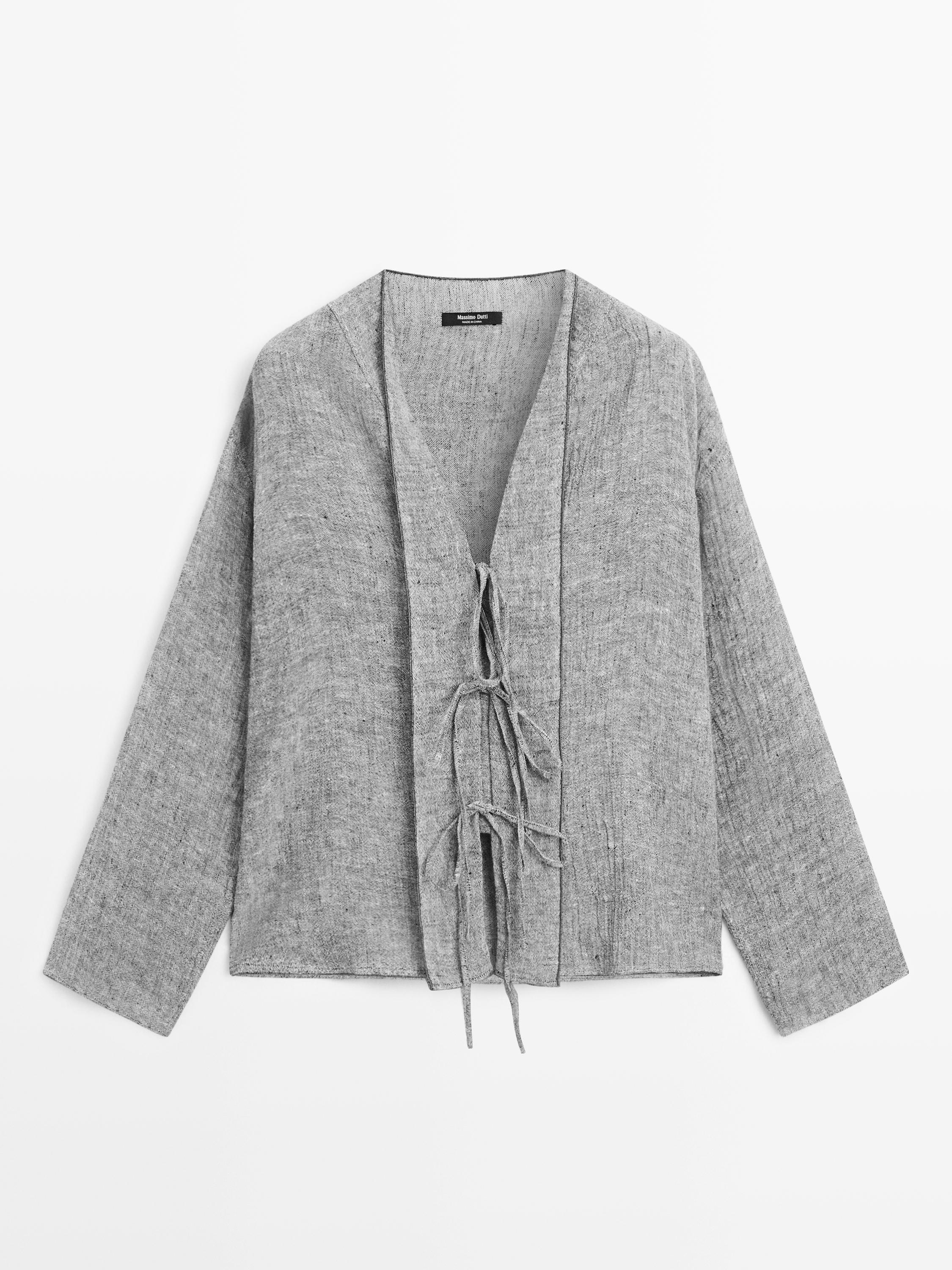 Linen blend blouse with tie details
