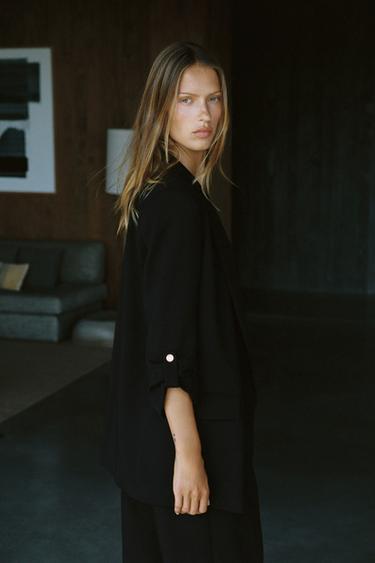 Zara TURN-UP SLEEVE BLAZER - Black