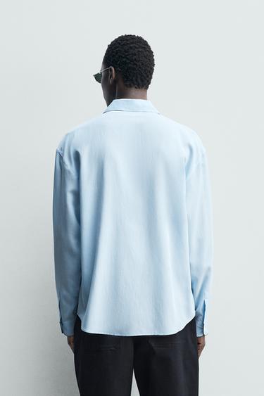 CHEMISE À RAYURES ET LISERÉS CONTRASTANTS - Bleu clair de Zara - Image 2