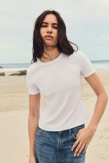 Zara BACK SEAMED T-SHIRT - White