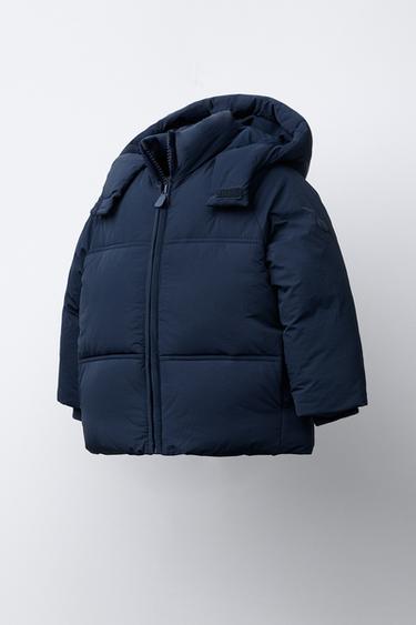 WATER-REPELLENT HOODED PUFFER JACKET - Navy blue by Zara - Image 1