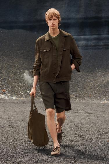Zara 100% linen cardigan with pocket details - Dark khaki