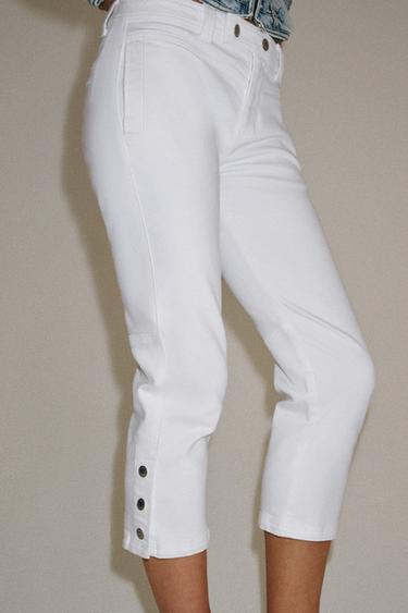 ZW COLLECTION MID-WAIST CAPRI JEANS - White by Zara