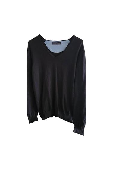 BRAND NEW ZARA MAN VNECK FINE COTTON BLACK SWEATER JUMPER