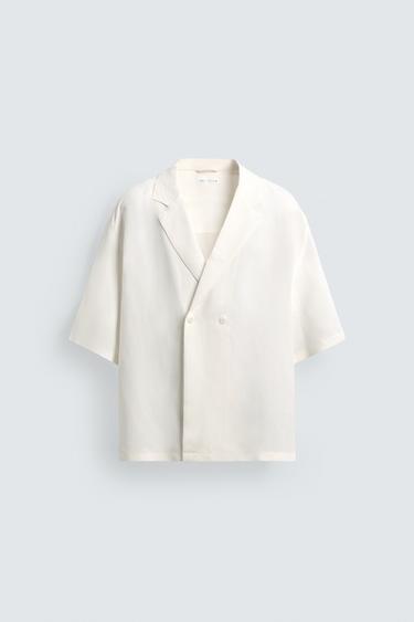 VISCOSE/LINEN KIMONO SHIRT - Oyster-white by Zara