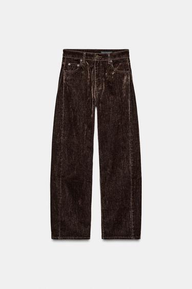 JEANS ZW COLLECTION BALLOON TIRO ALTO FLOCADO - Marrón de Zara